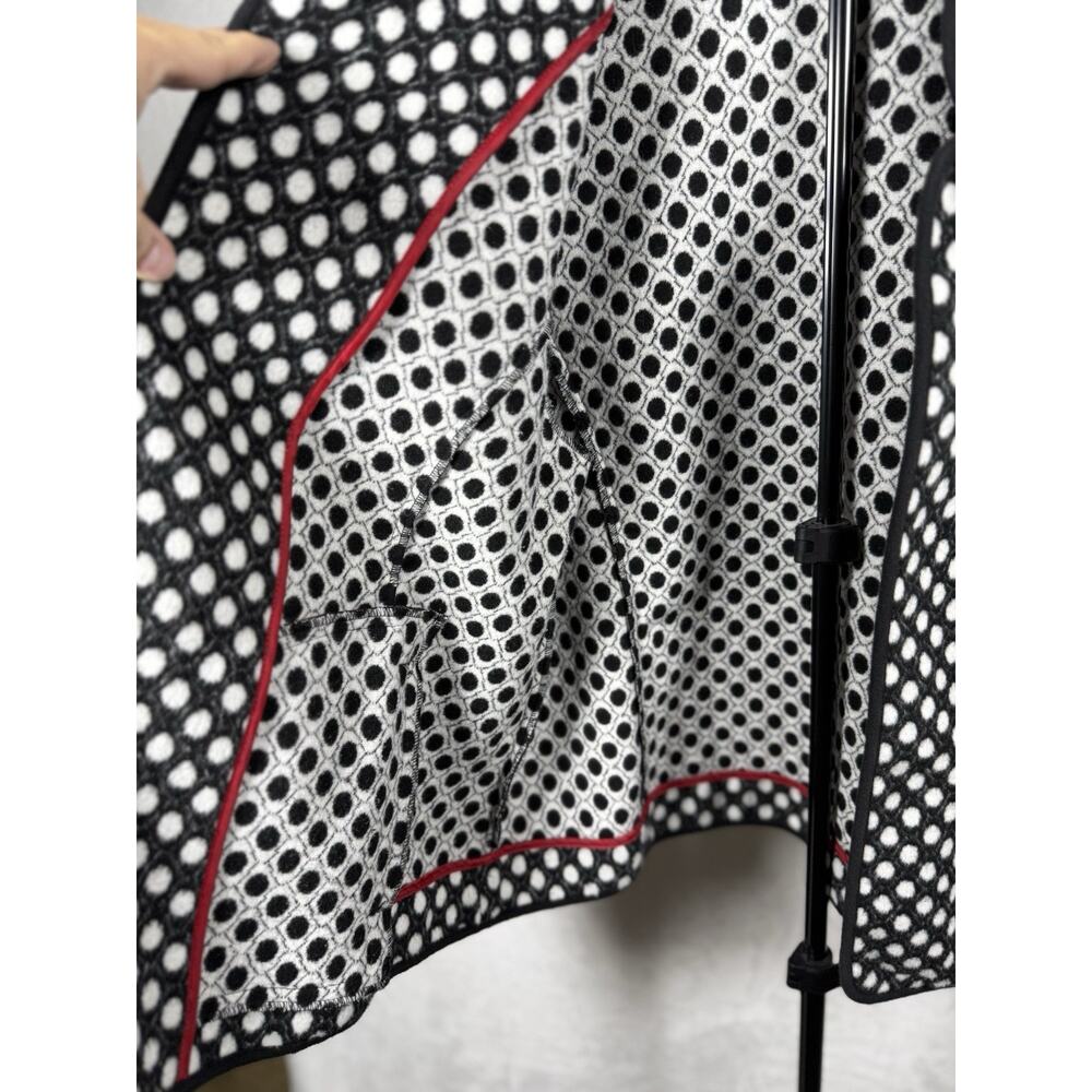 CHICO'S Polka Dot Jacket Sz 1 M 8-10 Blazer Plush Felt Black White Open Front - Picture 4 of 12
